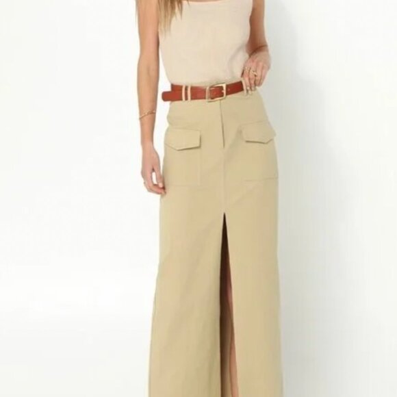 New with Tags - Madison the Label Evan Cargo Midi Skirt Tan Size Xsmall - Picture 5 of 6